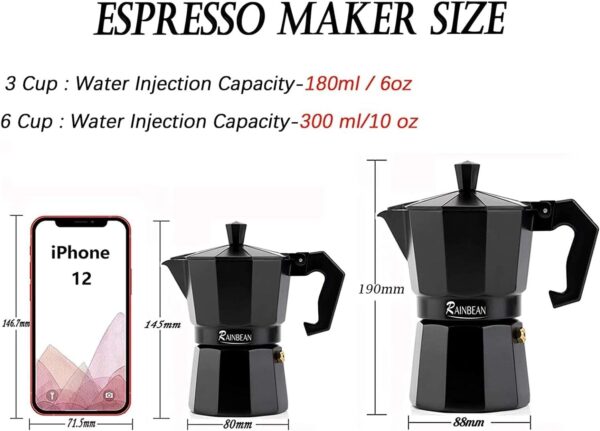 Stovetop Espresso Maker Espresso Cup Moka Pot Classic Cafe Maker Percolator Coffee Maker Italian Espresso for Gas or Electric Aluminum Black Gift package with 2 cups Amazon Platform Banned - Image 6