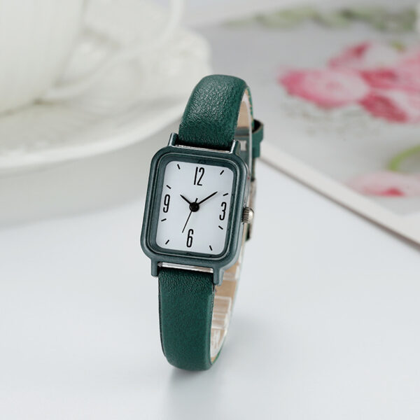 Junior High Alloy Simple Square Scale Digital Leather-belt Watch - Image 3