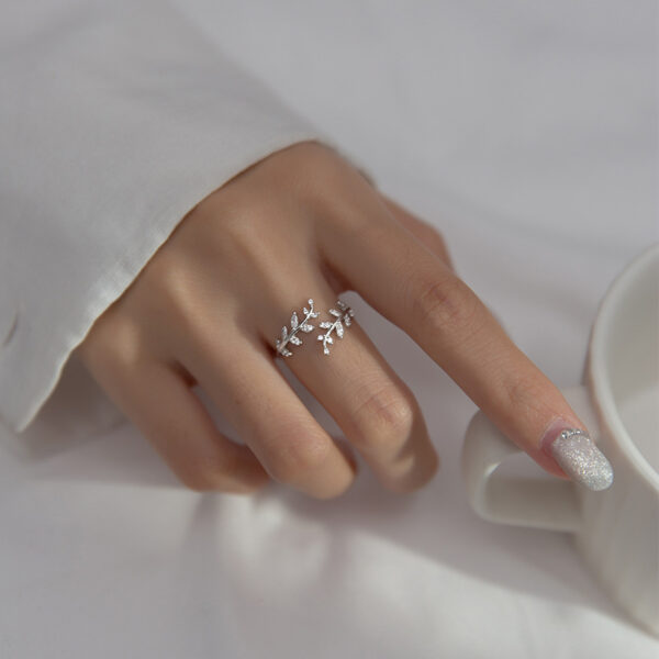 S925 Sterling Silver Ring Personalized Diamond Leaf - Image 3