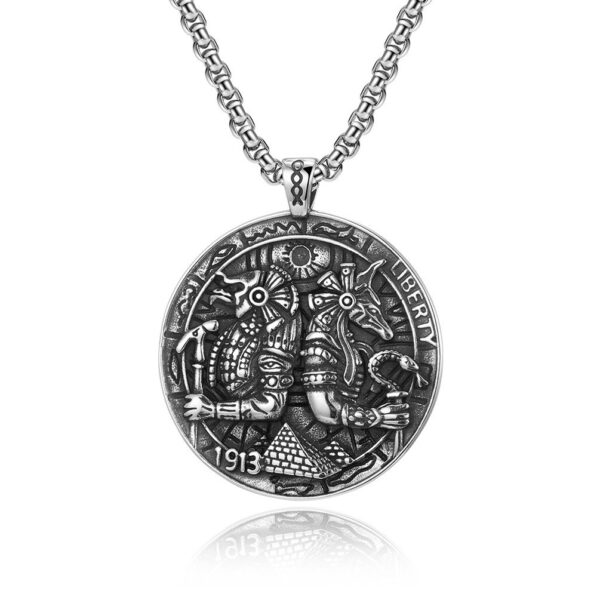 Retro Titanium Steel Round Plate Pendant Necklace - Image 2