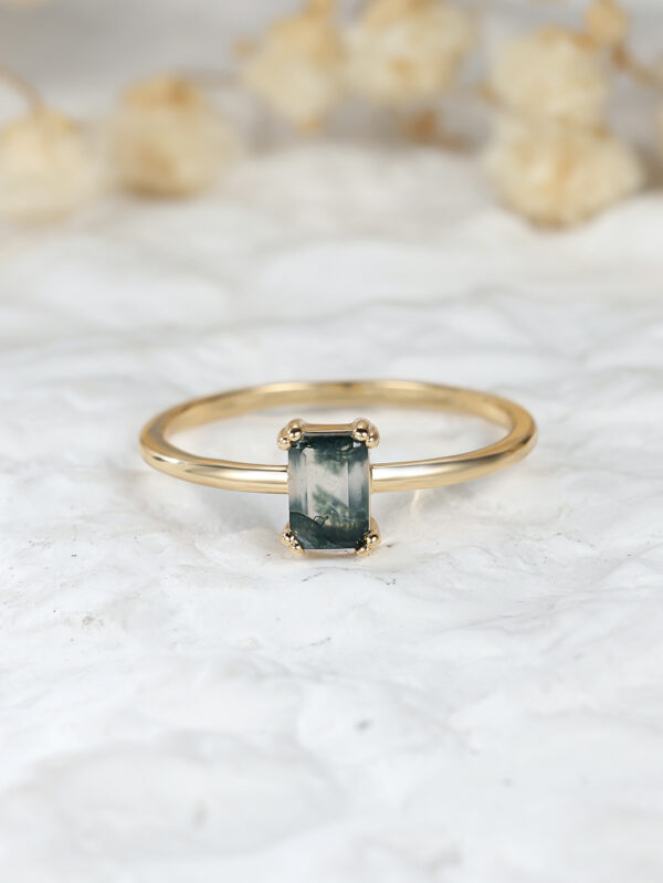 Fashion Retro Rectangular Water Plants Agate Ring - Image 3