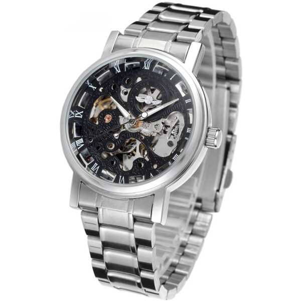 Winner Round Hollow Transparent Mechanical Steel Strap Watch - Image 2