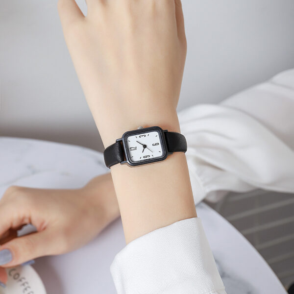 Junior High Alloy Simple Square Scale Digital Leather-belt Watch