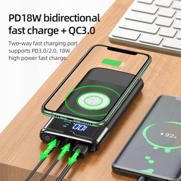 Power Bank 10000mAh Wireless Charger Power Bank PD  QC3.0 18W Fast Charging USB Power Bank External Battery - Image 2