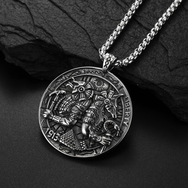 Retro Titanium Steel Round Plate Pendant Necklace - Image 5