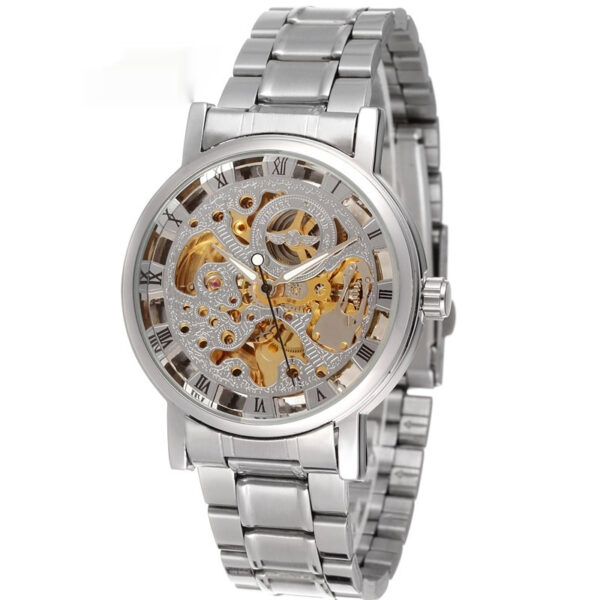 Winner Round Hollow Transparent Mechanical Steel Strap Watch - Image 3