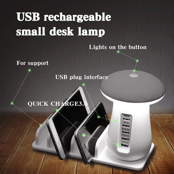 2 In 1 Multifunction Mushroom Lamp LED Lamp Holder USB Charger Home Office Supplies - Image 6