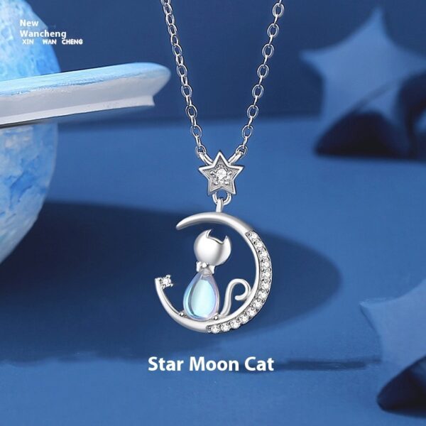 925 Sterling Silver Star Moon Cat Necklace For Women - Image 7