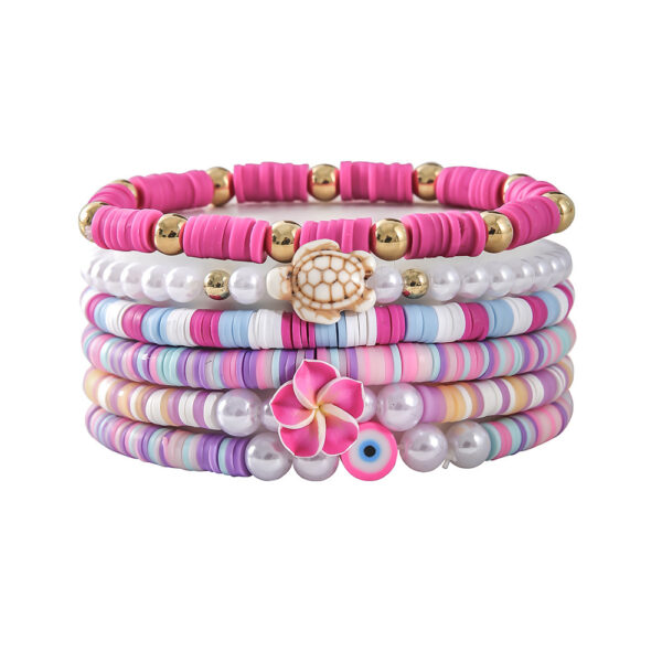 Preppy Style Colorful Polymer Clay Flower Shell Bracelet - Image 6