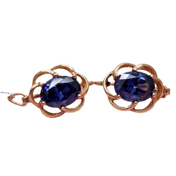 Inlaid Blue Stone Lace Purple Gold Earrings - Image 5