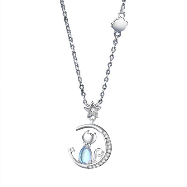 925 Sterling Silver Star Moon Cat Necklace For Women - Image 2