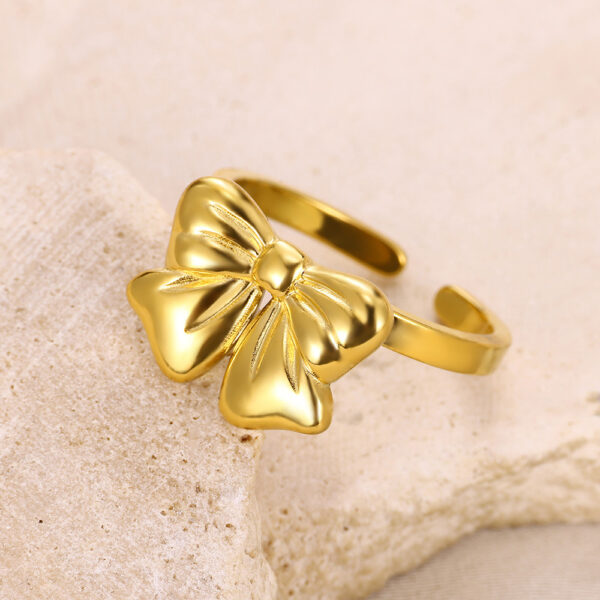 Titanium Steel 18K Gold Plating Bow Ring - Image 2