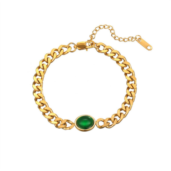 Fashion Green Stone Series Stainless Steel Necklace Bracelet - Image 3