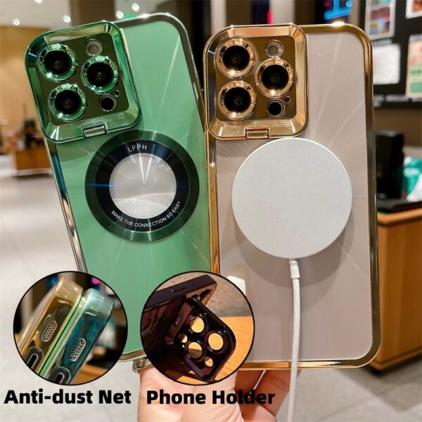 Electroplated Phone Case Luxury Plating CD Pattern Magsafe Bracket Case For  12 13 14 Pro Max Invisible Camera Stand Holder Lens Holder Magnetic Suction - Image 2