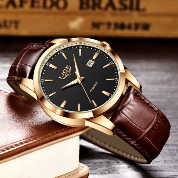 New Men's Quartz Watch Single Calendar Three Needle Leather Belt Waterproof - Image 9