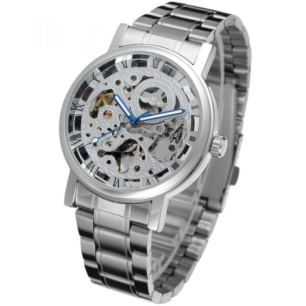 Winner Round Hollow Transparent Mechanical Steel Strap Watch - Image 4