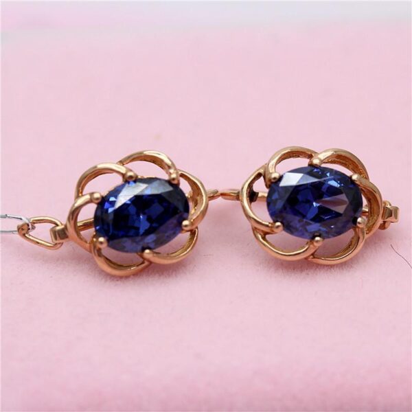 Inlaid Blue Stone Lace Purple Gold Earrings - Image 4