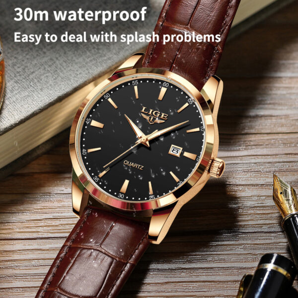 New Men's Quartz Watch Single Calendar Three Needle Leather Belt Waterproof - Image 5