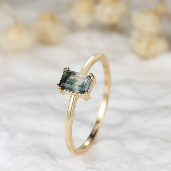 Fashion Retro Rectangular Water Plants Agate Ring - Image 6