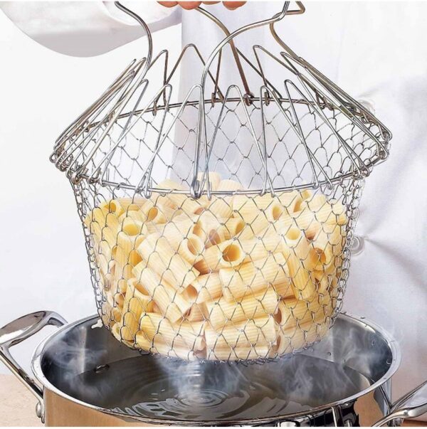 Deep Fry Basket Stainless Steel Multi-function Foldable Chef Cooking Basket Flexible Kitchen Tool for Fried Food Washing Fruits Vegetables - Image 3