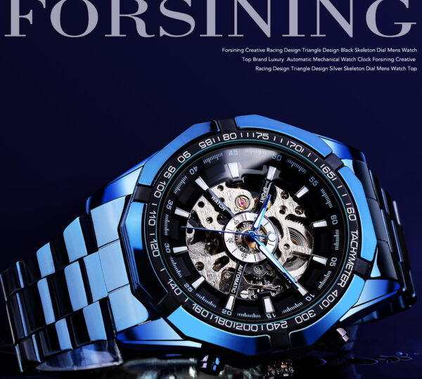 Casual Hollow Blue Plating Automatic Mechanical Watch - Image 2