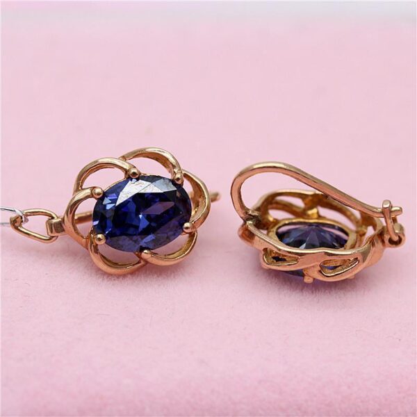 Inlaid Blue Stone Lace Purple Gold Earrings - Image 2