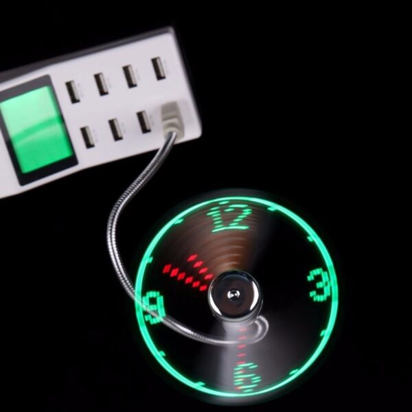 USB Fan Adjustable Mini Flexible Fan LED Light Time Clock Desktop Cool Gadget Time Display - Image 2