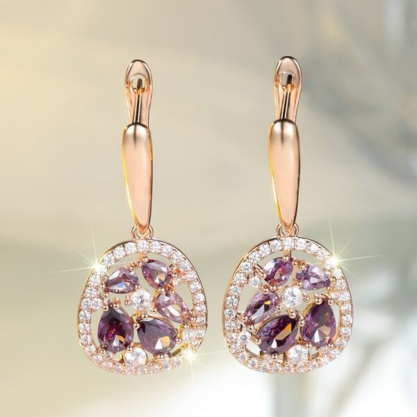 Imitation Champagne Gold Water Drop Egg-shaped Purple Earrings - Image 6