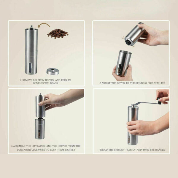 Home Portable Manual Coffee Grinder Stainless Steel with Ceramic Burr Bean Mill - Image 4