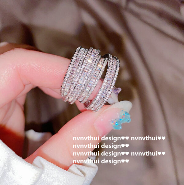 18K Platinum Plated 4-layer Ladder Zirconium Thick Multilayer Ring Space Ladder Zircon Multi-layer - Image 4