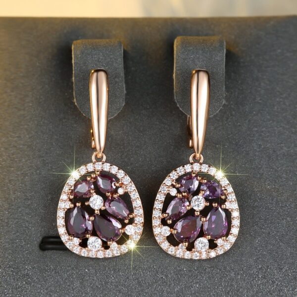 Imitation Champagne Gold Water Drop Egg-shaped Purple Earrings - Image 4