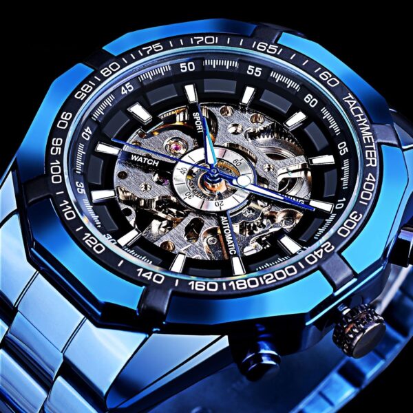 Casual Hollow Blue Plating Automatic Mechanical Watch - Image 5