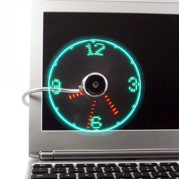 USB Fan Adjustable Mini Flexible Fan LED Light Time Clock Desktop Cool Gadget Time Display - Image 3