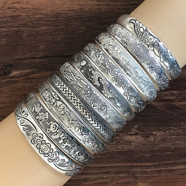 Retro Tibetan Silver Elephant Carved Bracelet Carving Dragon And Phoenix - Image 5