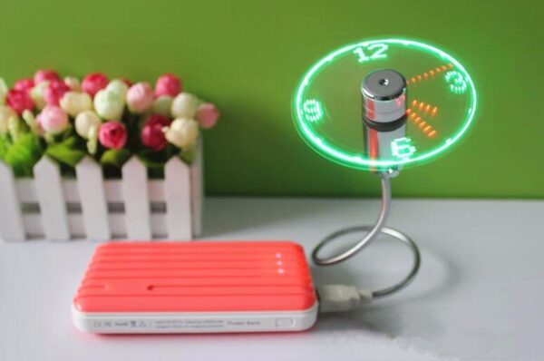 USB Fan Adjustable Mini Flexible Fan LED Light Time Clock Desktop Cool Gadget Time Display - Image 6