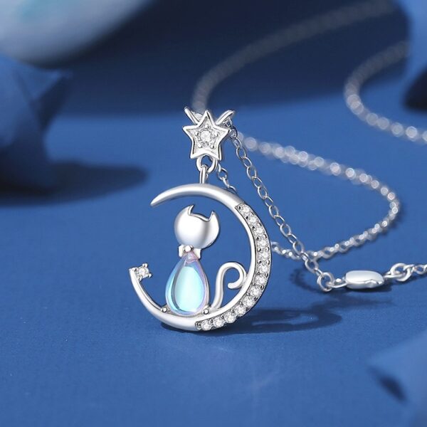 925 Sterling Silver Star Moon Cat Necklace For Women - Image 4