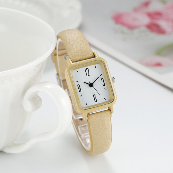 Junior High Alloy Simple Square Scale Digital Leather-belt Watch - Image 2