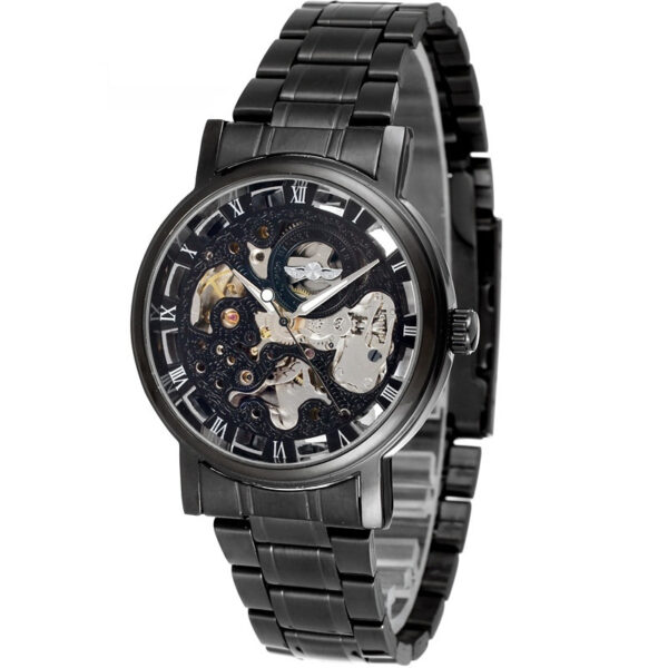 Winner Round Hollow Transparent Mechanical Steel Strap Watch - Image 5