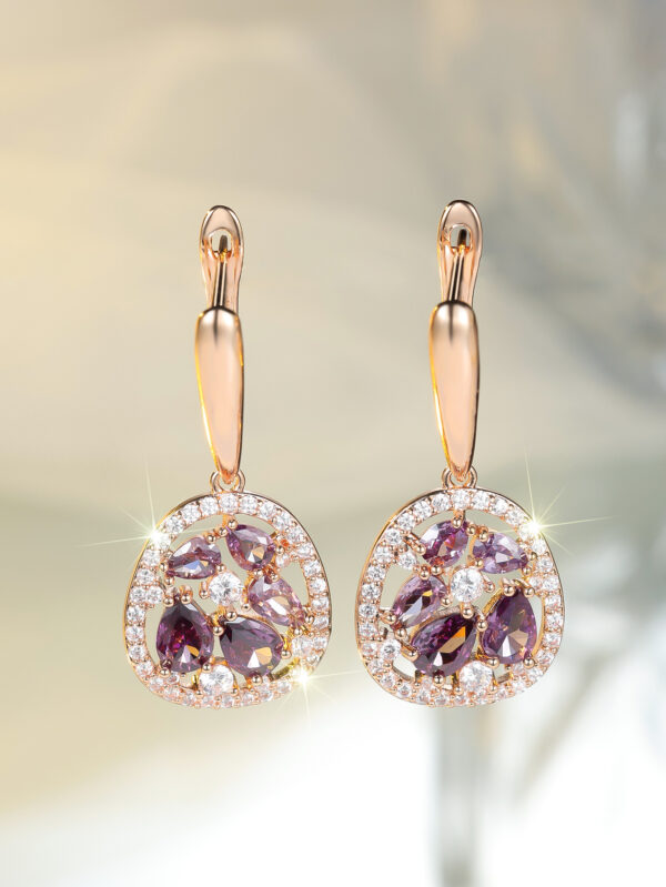 Imitation Champagne Gold Water Drop Egg-shaped Purple Earrings - Image 2