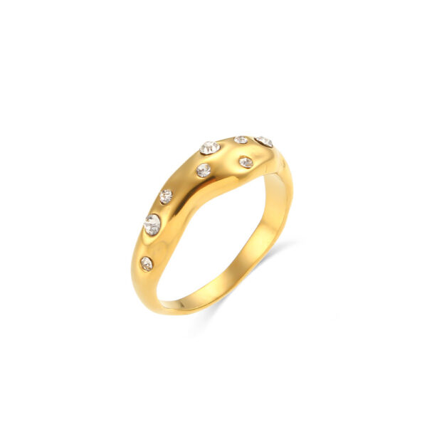 Stainless Steel Plated 18K Gold Irregular Rhinestone Zircon Ring - Image 5