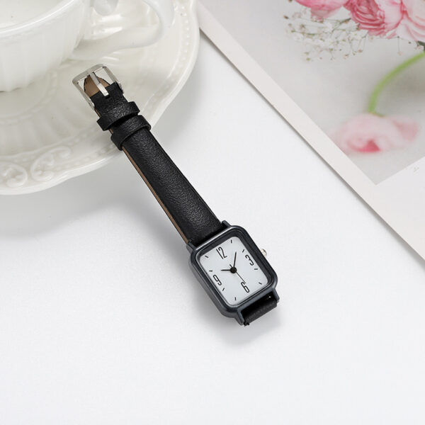 Junior High Alloy Simple Square Scale Digital Leather-belt Watch - Image 5