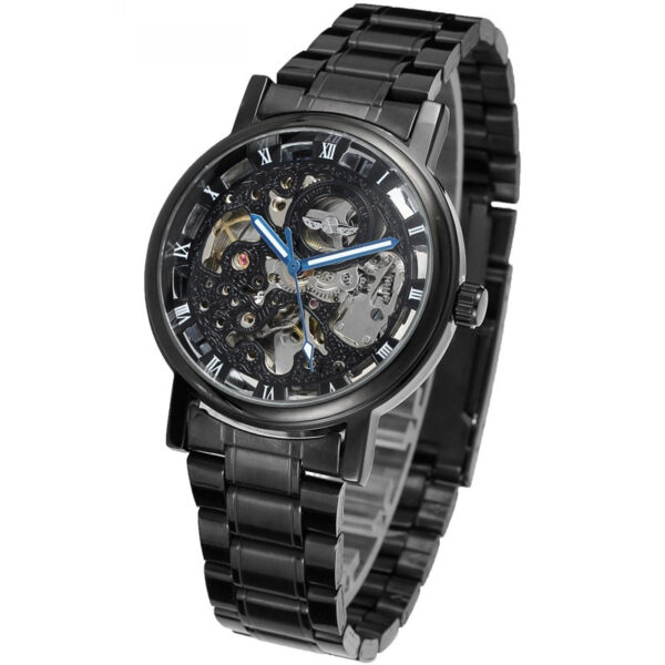 Winner Round Hollow Transparent Mechanical Steel Strap Watch - Image 7