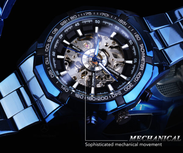 Casual Hollow Blue Plating Automatic Mechanical Watch - Image 4