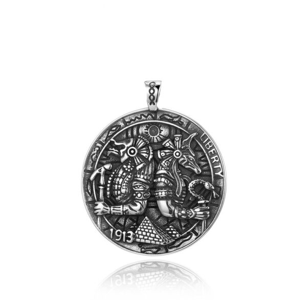 Retro Titanium Steel Round Plate Pendant Necklace - Image 3