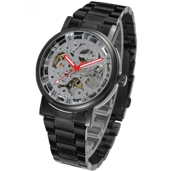 Winner Round Hollow Transparent Mechanical Steel Strap Watch - Image 8