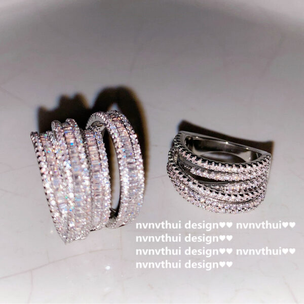 18K Platinum Plated 4-layer Ladder Zirconium Thick Multilayer Ring Space Ladder Zircon Multi-layer - Image 5